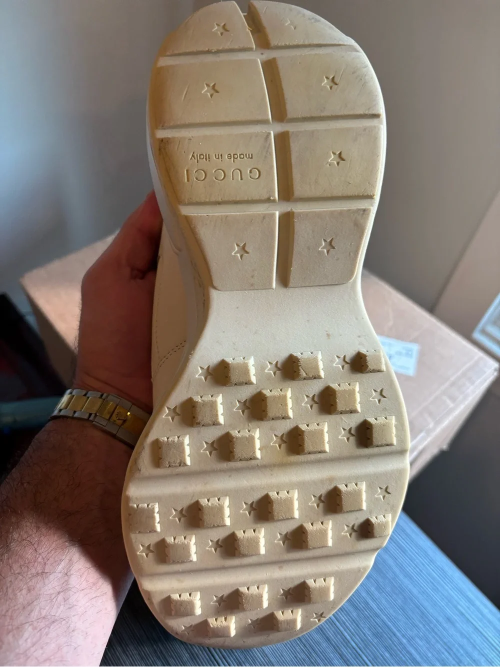 Gucci Men’s Cream Leather Chunky Sneakers